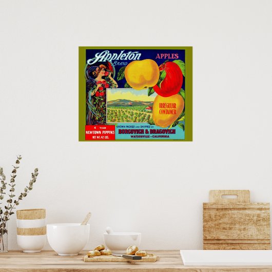 Poster vers 1900 Appleton Apples crate étiquette (Cuisine)