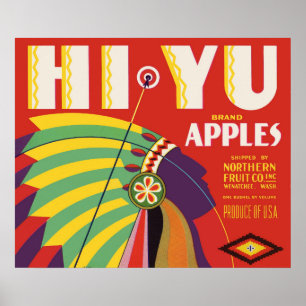 Poster vers 1930 Hi Yu Apples crate étiquette print