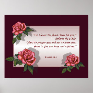 Poster Vers de bible : Roses roses : 29:11 de Jérémie :