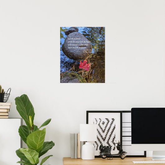 Poster Vers de Desiderata avec feuille tombée sur l'eau (Bureau à domicile)