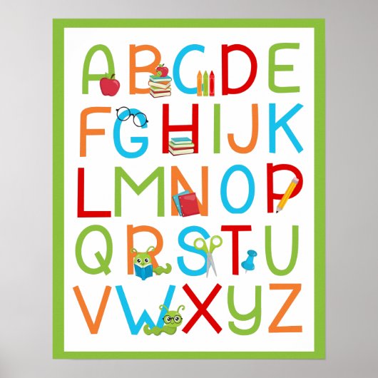 Poster Vers de livre scolaire Alphabet A à Z sur Vert cla (Devant)