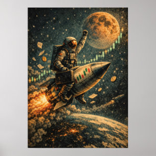 Poster Vers la Lune - Trading Astronaute, Forex, Crypto