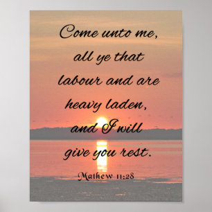 Poster Verse de la Bible, Mathew 11:28, Viens vers moi
