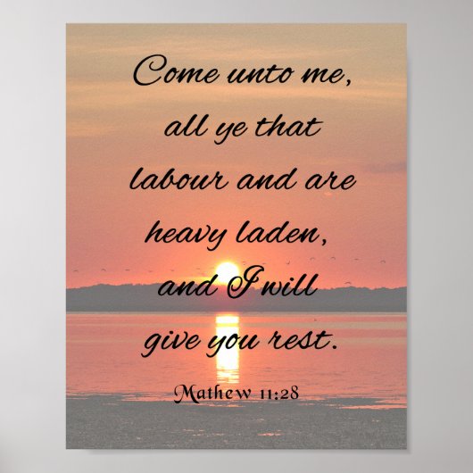 Poster Verse de la Bible, Mathew 11:28, Viens vers moi (Devant)