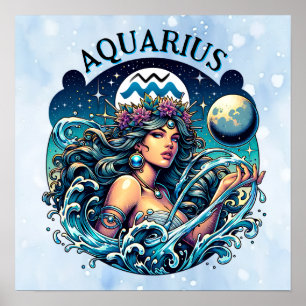Poster Verseau Porteuse d'Eau Belle Femme Astrologie 
