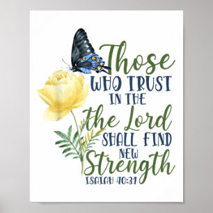 Poster Verset biblique chrétien Papillon Rose Fleur Isaïe