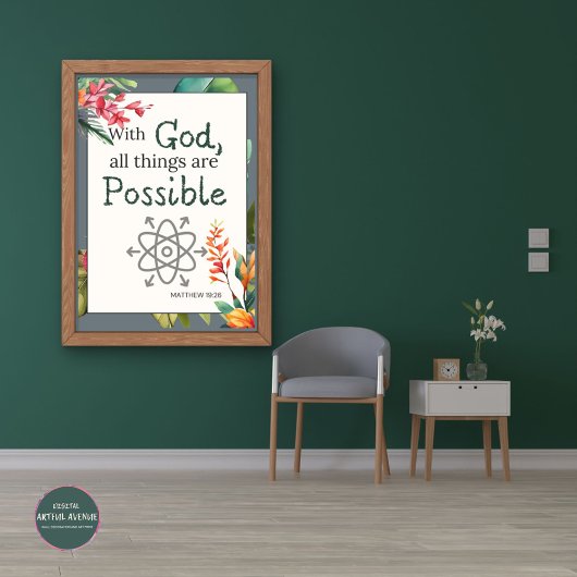 Poster Verset Biblique Floral Avec Dieu Toutes Les Choses