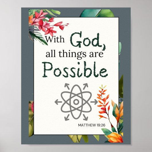 Poster Verset Biblique Floral Avec Dieu Toutes Les Choses (Devant)