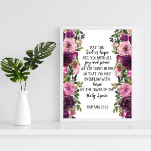 Poster verset de la Bible Romans prune rose écritures flo