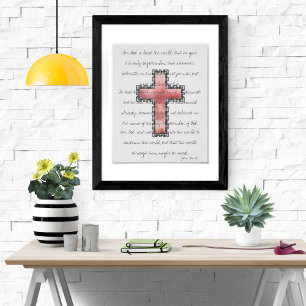 Poster Verset de l'Écriture Rose Pâle Croix Élégante