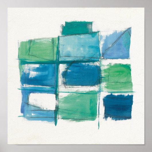 Poster Vert Abstrait Et Bleu Sur Blanc (Devant)