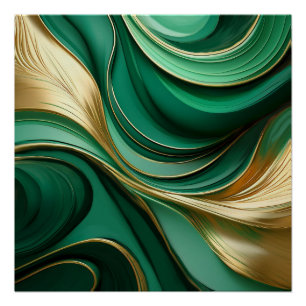 Poster Vert Abstrait moderne et or-