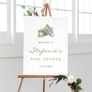 Poster Vert Aquarelle Baby shower Chaussures bébé