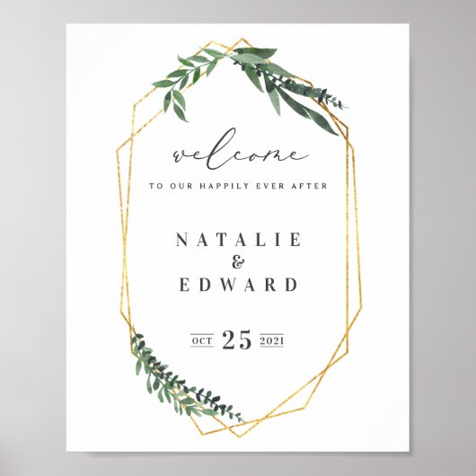 Poster Vert aquarelle géométrique or (Devant)