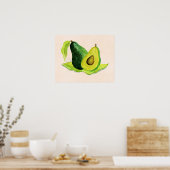 Poster Vert Avocado Fruit à vie morte en aquarelle (Cuisine)