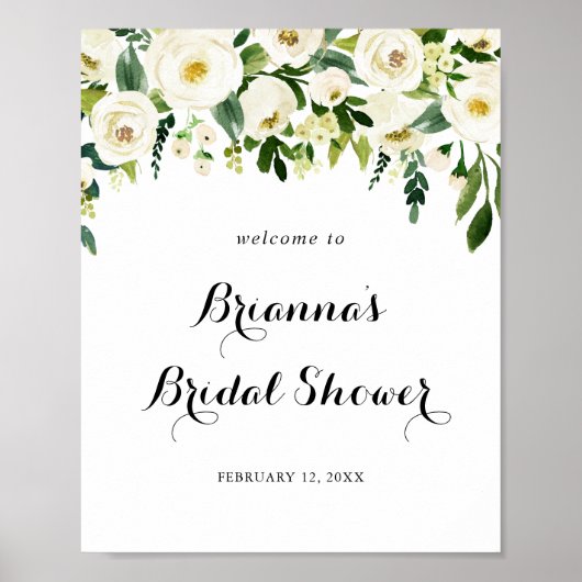 Poster Vert Blanc Automne Fête des mariées Florale Bienve (Devant)