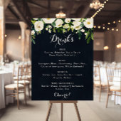 Poster Vert Blanc Floral Bleu Mariage Boissons Menu Signe