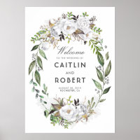Vert blanc Floral Romantique Mariage Accueil