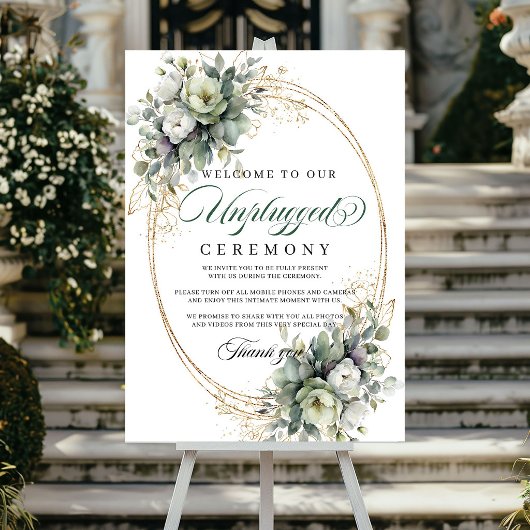 Poster Vert Botanique Or Cérémonie Non Connectée Mariage 