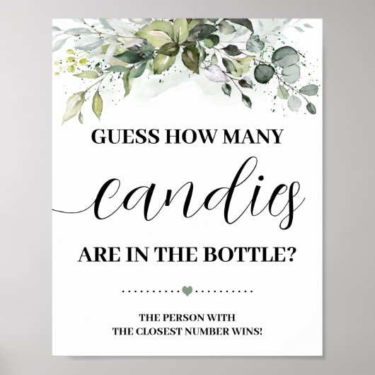 Poster Vert Combien de bonbons signe de jeu Baby shower (Devant)