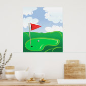 Poster Vert de golf avec drapeau rouge et balle (Cuisine)