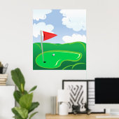 Poster Vert de golf avec drapeau rouge et balle (Bureau à domicile)