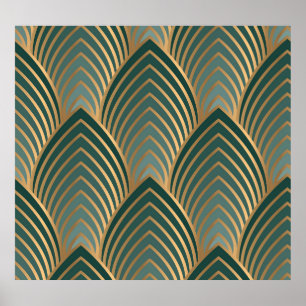Poster Vert-doré géométrique : motif vintage sans soudure