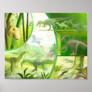 Poster Vert émeraude de la forêt Vie de dinosaure préhist