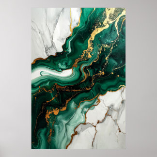Poster Vert émeraude et feuille d'or Marbre Abstrait