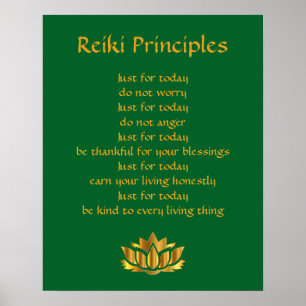 Poster Vert et or Lotus de principes de Reiki