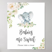 Poster Vert Floral Blanc Eléphant Bébés sont doux (Devant)
