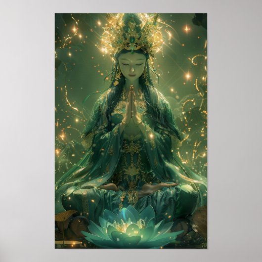 Poster vert Guan Yin - Oeuvre bouddhiste sereine (Devant)