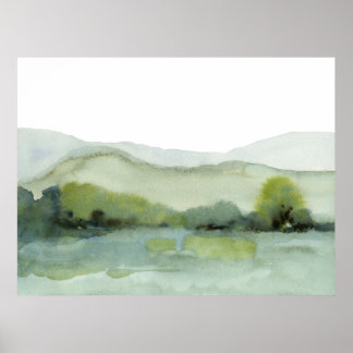 Poster Vert Hills Paysage Aquarelle