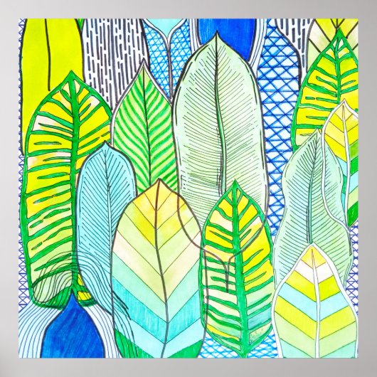 Poster Vert Jaune mignon Moderne Tropical Boho Feuille (Devant)