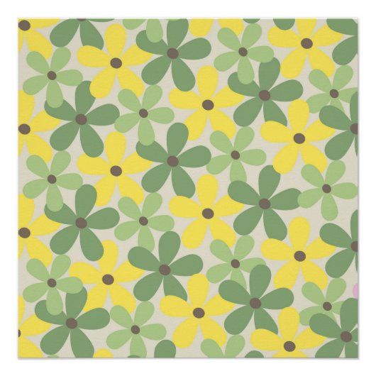 Poster Vert jaune rétro Y2K les années 70 Fleur Motif (Devant)