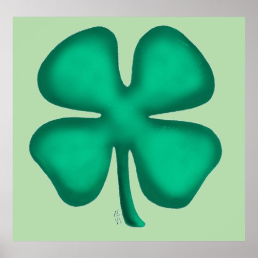 Poster vert mat Lucky 4 Leaf Irish Clover (Devant)