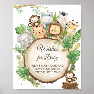 Poster Vert mignonne Jungle Animaux Voeux pour bébé Signa