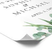 Poster Vert moderne Eucalyptus Feuille Mariage Bienvenue (Coin)