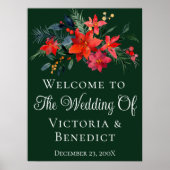 Poster Vert Noël Poinsettia Floral Mariage de bienvenue (Devant)