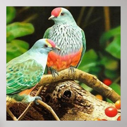 Poster Vert oiseaux (Devant)