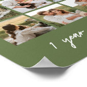 Poster Vert olive moderne 9 photos de mariage 1re anniver (Coin)