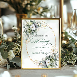 Poster Vert Or Botanique Accueil de Mariage Vert Poussiér