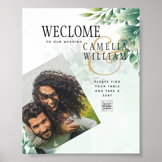 Poster Vert Or Eucalyptus MARIAGE QR CODE Moderne (Devant)