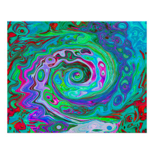 Poster Vert rétro, tourbillon groovy abstrait rouge et ma