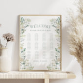 Poster Vert Rose blanche Fleurs Mariage Seating Chart