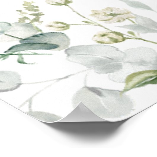 Poster Vert Rose blanche Fleurs Mariage Seating Chart (Coin)