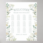 Poster Vert Rose blanche Fleurs Mariage Seating Chart (Devant)