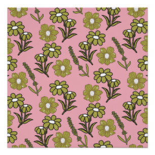 Poster Vert rose rétro Y2K Funky Hippie Flower Motif