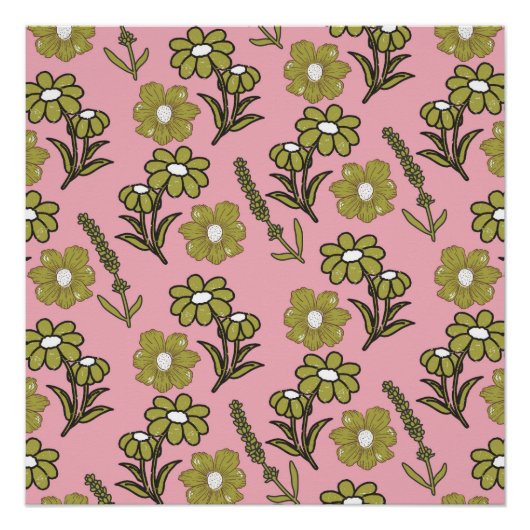 Poster Vert rose rétro Y2K Funky Hippie Flower Motif (Devant)