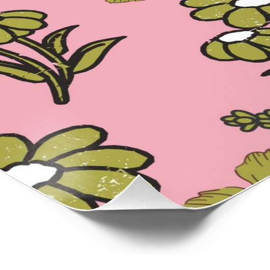 Poster Vert rose rétro Y2K Funky Hippie Flower Motif (Coin)